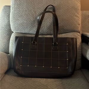 Brown Leather Tote Bag with Gold Accents